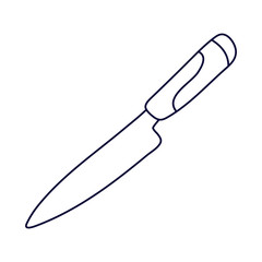 Kitchen knife in doodle style. Hand drawn vector illustration in black ink isolated on white background.