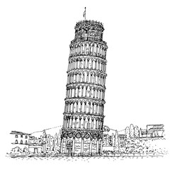 Leaning Tower of Pisa, hand drawing illustration, Pisa, Italy, Europe