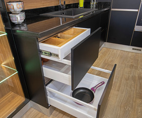 Kitchen interior design sliding cupboard detail