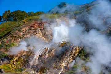 Fototapeta na wymiar Kamchatka, a geyser eruption in the Valley of geysers.