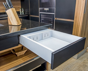 Kitchen interior design sliding cupboard detail