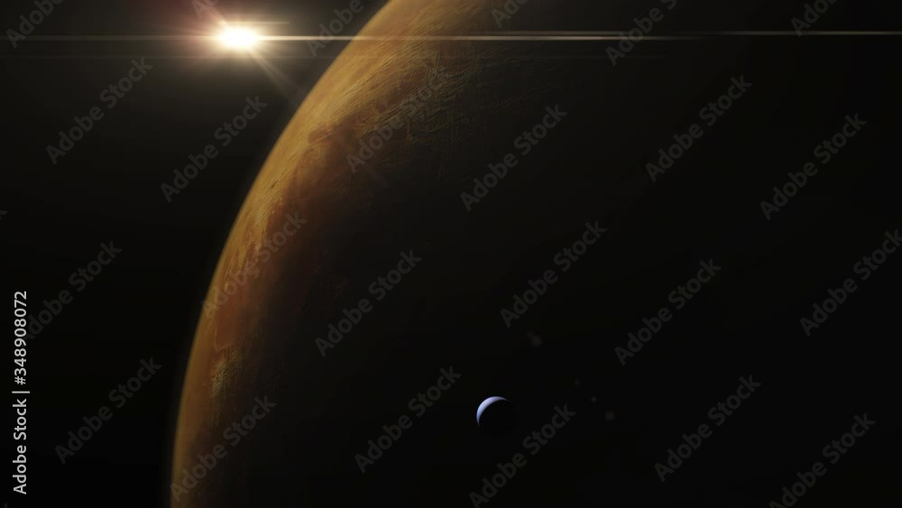 Wall mural planet venus in a slow spin with the atmosphere of the surface being highlighted from the sun as sat