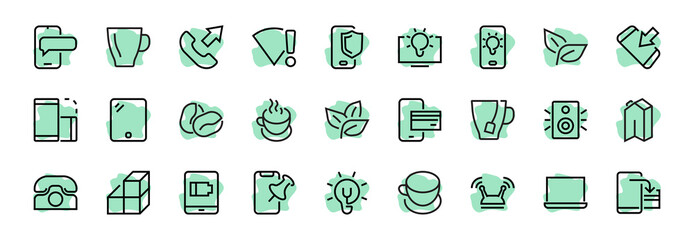 GADGET A set of icons of smart devices, such as a laptop computer, tablet, program protection, phone, digital network, thin line vector, editable stroke