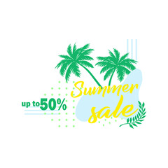 Fototapeta na wymiar summer sale instagram post pack. Colored bright vector template with palm silhouette. Shop online.Sales and discounts up to 50%