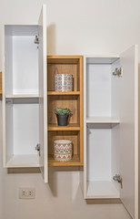 Modern domestic cupboard shelf unit design in a luxury apartment