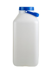 white plastic can with blue lid