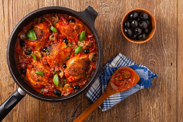 Traditionally made chicken in tomato sauce cacciatore.