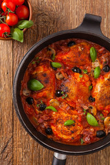 Traditionally made chicken in tomato sauce cacciatore.