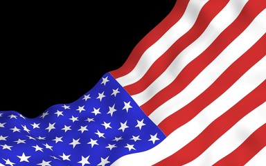 Fototapeta premium Waving flag of the United States of America on a dark background. Stars and Stripes. State symbol of the USA. 3D illustration