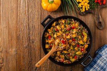 Buckwheat with chicken and vegetables.