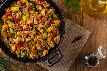 Buckwheat with chicken and vegetables.