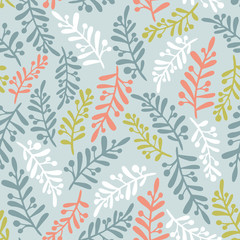 Vector seamless pattern. Floral repeat background blue colors. Fabric design.