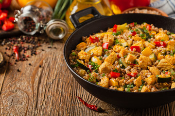 Buckwheat with chicken and vegetables.