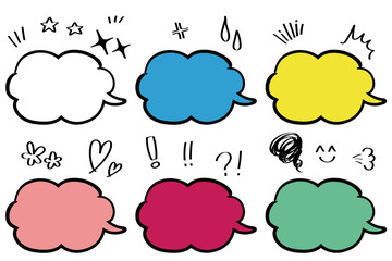 Set of colorful hand drawn speech bubbles. Vector illustration isolated on white background.