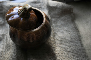 Clay pot on a piece of cloth