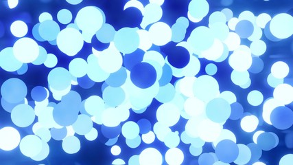 glowing blue balls light and fly in shiny room. 4k abstract 3D background of luminous spheres in dark shiny camera. Composition of glowing light bulbs