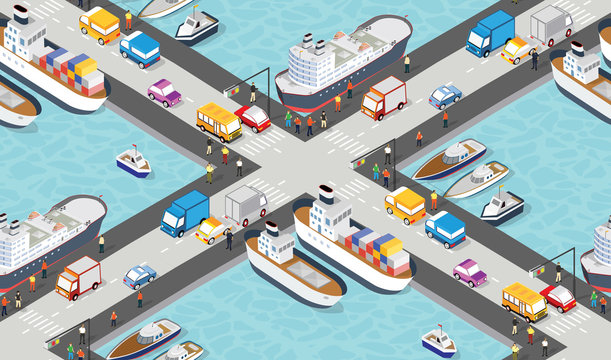 Seamless Industrial City Map Pattern. Isometric Port Mooring