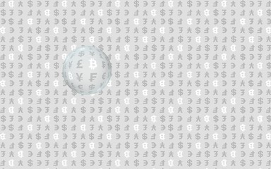 Bitcoin and currency on a gray background. Digital crypto currency symbol. Business concept. Market Display. 3D illustration