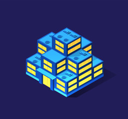 A smart 3D illustration city on a purple ultraviolet