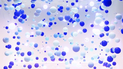 Abstract composition of colorful balls in air, which randomly light up and reflect in each other. Multicolored spheres in air as simple geometric light background with light effects.
