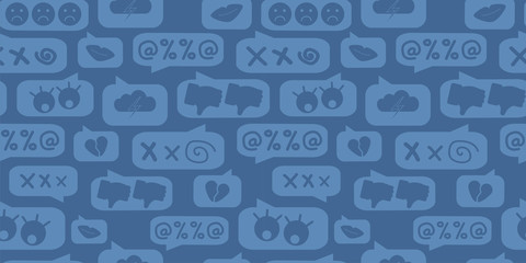 Naklejka na ściany i meble seamless pattern of chat with cyberbullying, online bullying on a dark blue background.