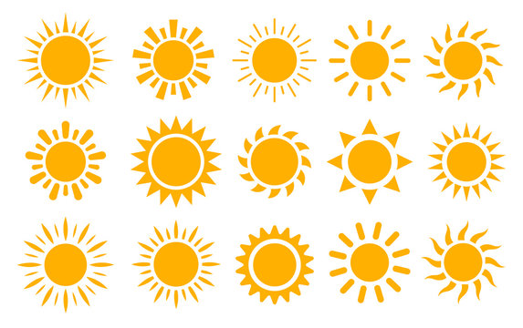 Yellow sun icon vector set