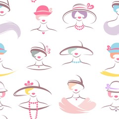 Women's hats. Seamless pattern vector