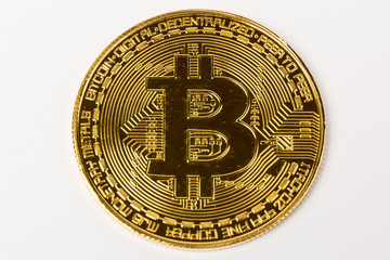 Gold bitcoin in on white  backgroud. Business, money, cryptocurrency concept.