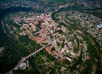 An arial view taken with a drone shows old town district at the city of Kam'yanets-Podilsky, Khmelnitsky region, Ukraine