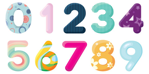 Set of multicolored numbers for any combination. Vector objects in cartoon style.