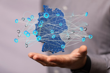 Abstract of germany map network in hand