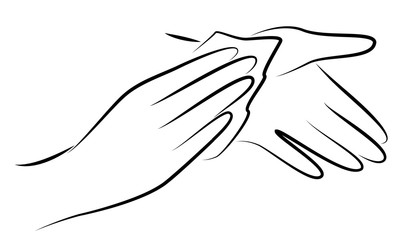 Rub your hands with a clean towel. Hygienic procedure. Disease prevention, good for health. Vector illustration