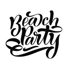 Beach party isolated brush hand lettering and calligraphy text for summer flyer and poster, vector illustration on white background.