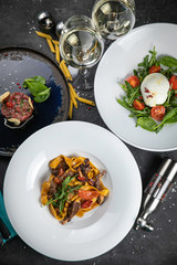 Italian food on black backgrounds. 