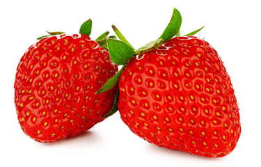 Two strawberries isolated on white background