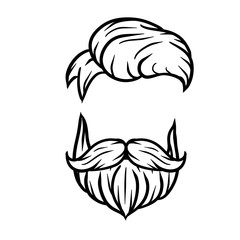 Fashionable men's haircut. element of head of hipster. Hair and beard. Fashion and style. Hand-drawn illustration
