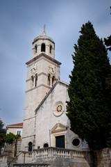 Fototapeta na wymiar Church tower, in Cavtat or Ragusavecchi, city located in Dalmatia, on the Adriatic sea coast, Croatia, Europe