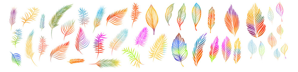 A set of multicolored leaves. Mixed media. Vector illustration