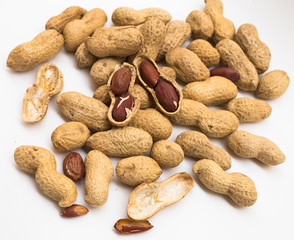 bunch of ecological peanuts on a white background
