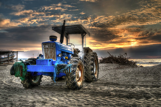 Old colorful tractors still working