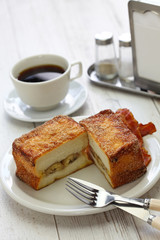 banana cinnamon french toast with bacon