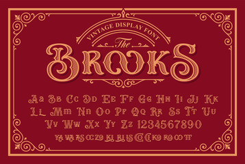A Vintage Font with upper and lower case, numbers, and special ligatures as well. It is perfect for logo and packaging design, short phrases, or headlines. - obrazy, fototapety, plakaty