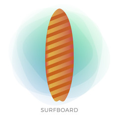 Surfboard flat vector icon concept. Orange surfing board isolated on white background illustration. Club sign, logotype element for website, wear, banner, surf station, sports camp.