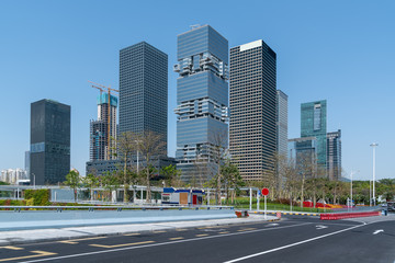 Fototapeta na wymiar Skyscrapers and road ground in Shenzhen