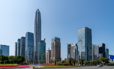 Fototapeta na wymiar Skyscrapers and road ground in Shenzhen