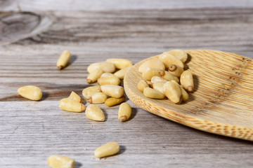 Group of pine nuts in cooking environment