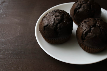 Chocolate cupcakes on a white plate