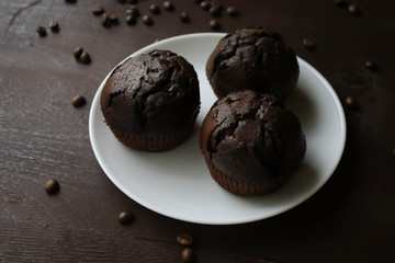 Chocolate cupcakes on a white plate