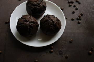 Chocolate cupcakes on a white plate