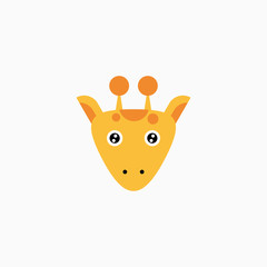 Vector Flat Giraffe's face isolated. Cartoon style illustration. Animal's head logo. Object for web, poster, banner, print design. Advertisement decoration element.